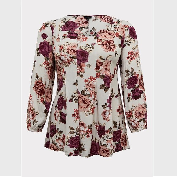 Torrid 5 5x Ivory Rose Crinkle Pleated Fit… - Picture 3 of 4